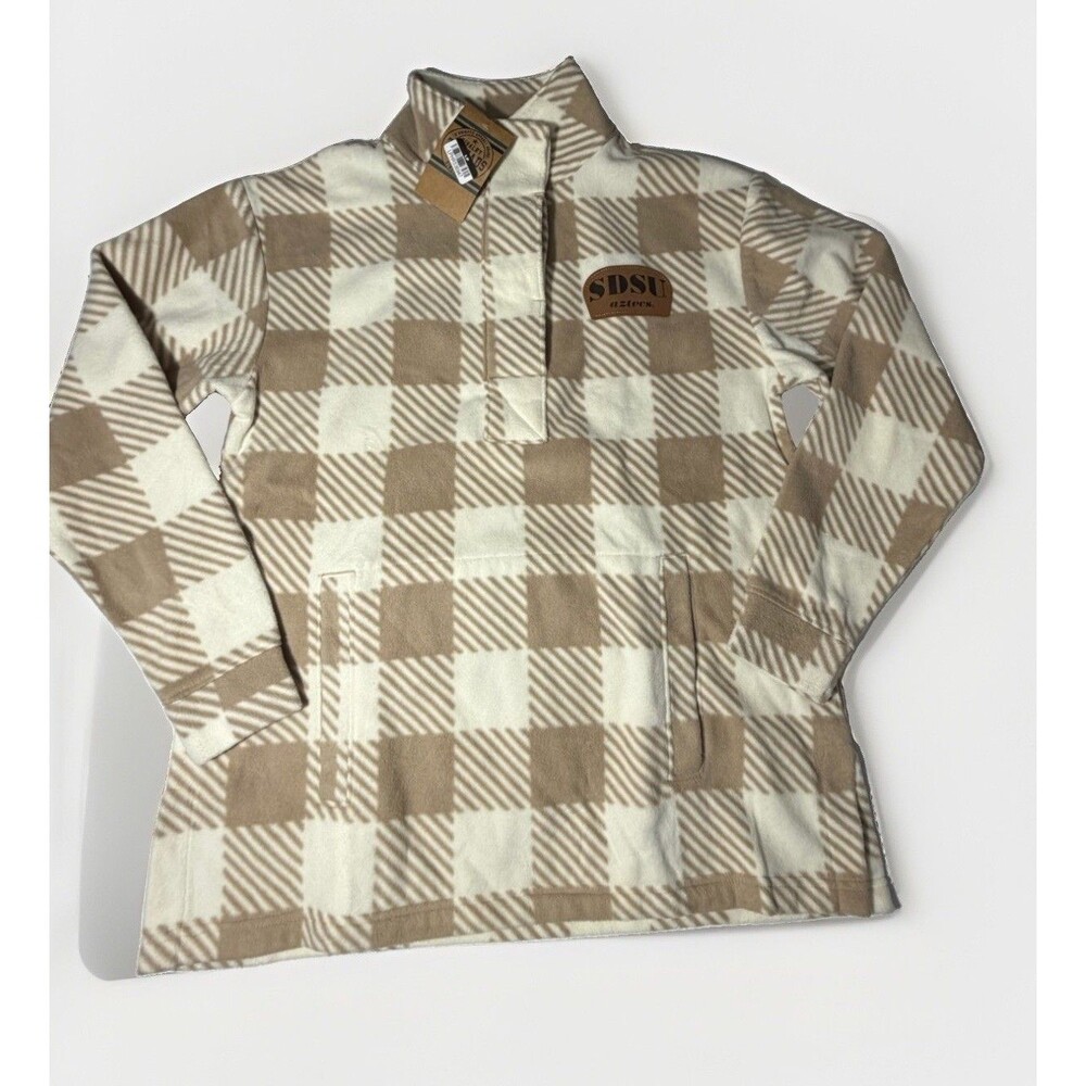NWT SDSU Aztecs Rivalry Threads Fleece Plaid Quarter Button Pullover Women M